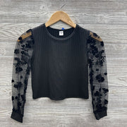 LS Ribbed Shirt Sheer Sleeves Flowers