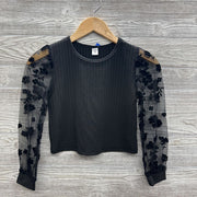 LS Ribbed Shirt Sheer Sleeves Flowers