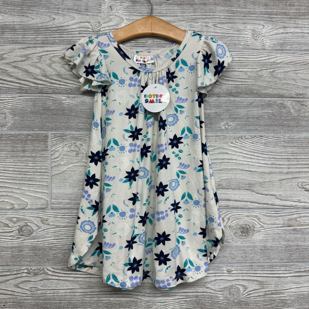 NEW Dress Flutter Sleeves Flowers Leaves