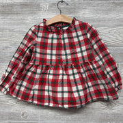LS Plaid Peplum Shirt Ruffle Collar