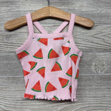 Ribbed Tank Top & Shorts Ruffle Trim Watermelon