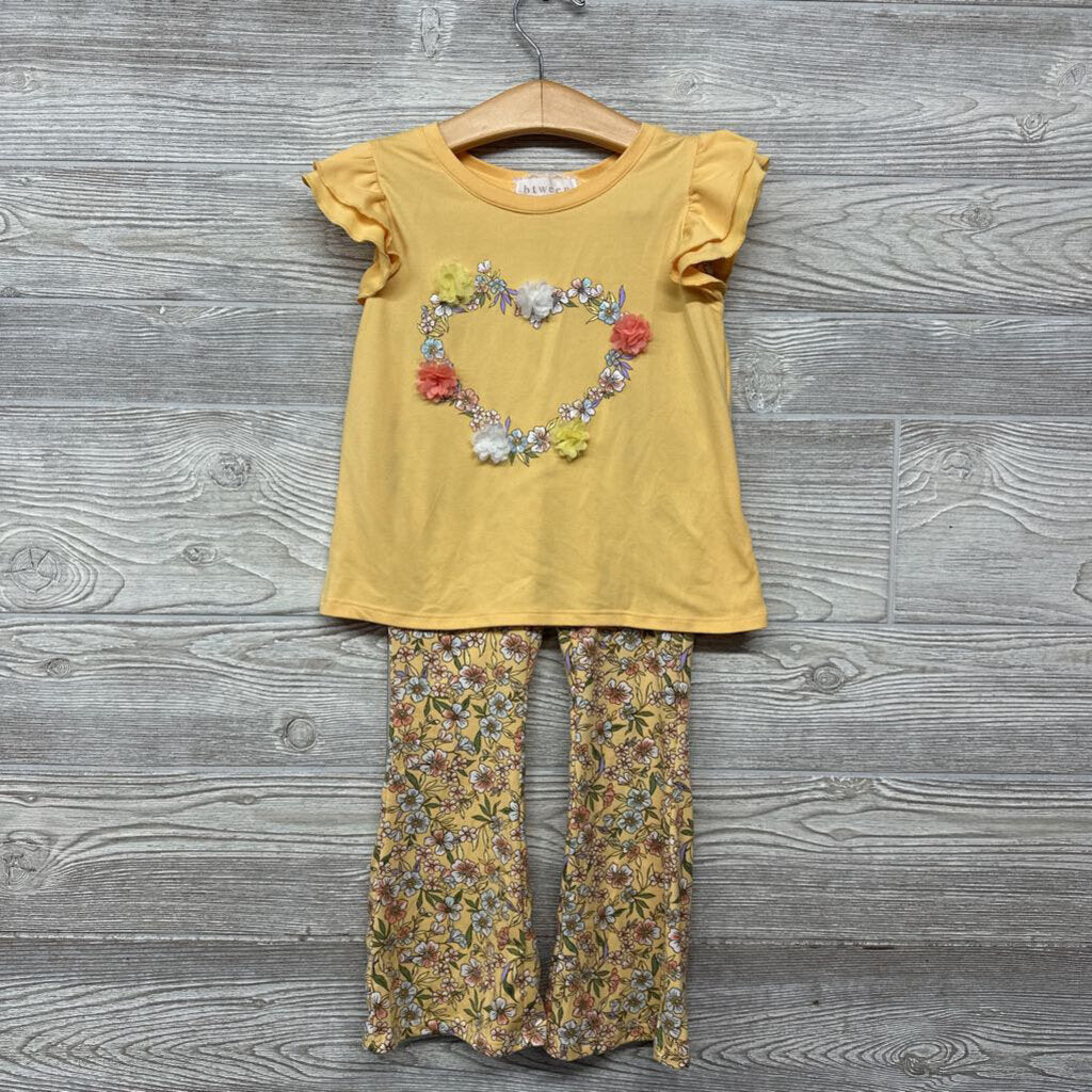 Flutter Sleeve Shirt Flower Heart & Pants