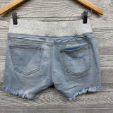 Cross Panel Denim Shorts Frayed