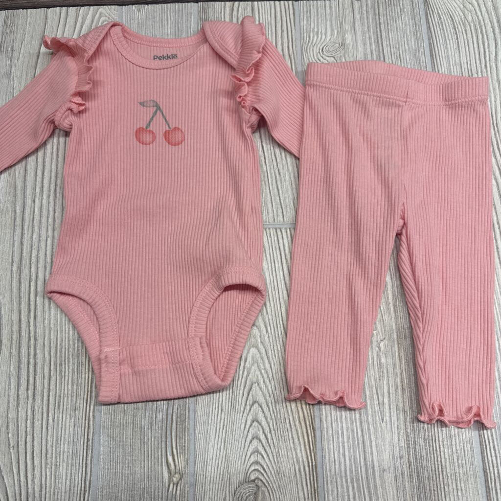 Ribbed LS Bodysuit & Pants Cherry