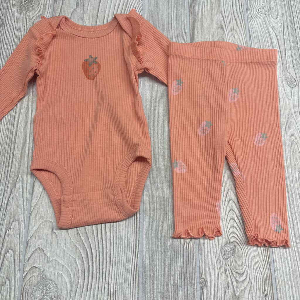 Ribbed LS Bodysuit & Pants Strawberry