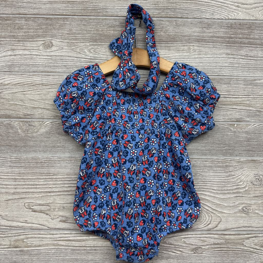 Smocked Romper W/ Headwrap Minnie Mouse Strawberries