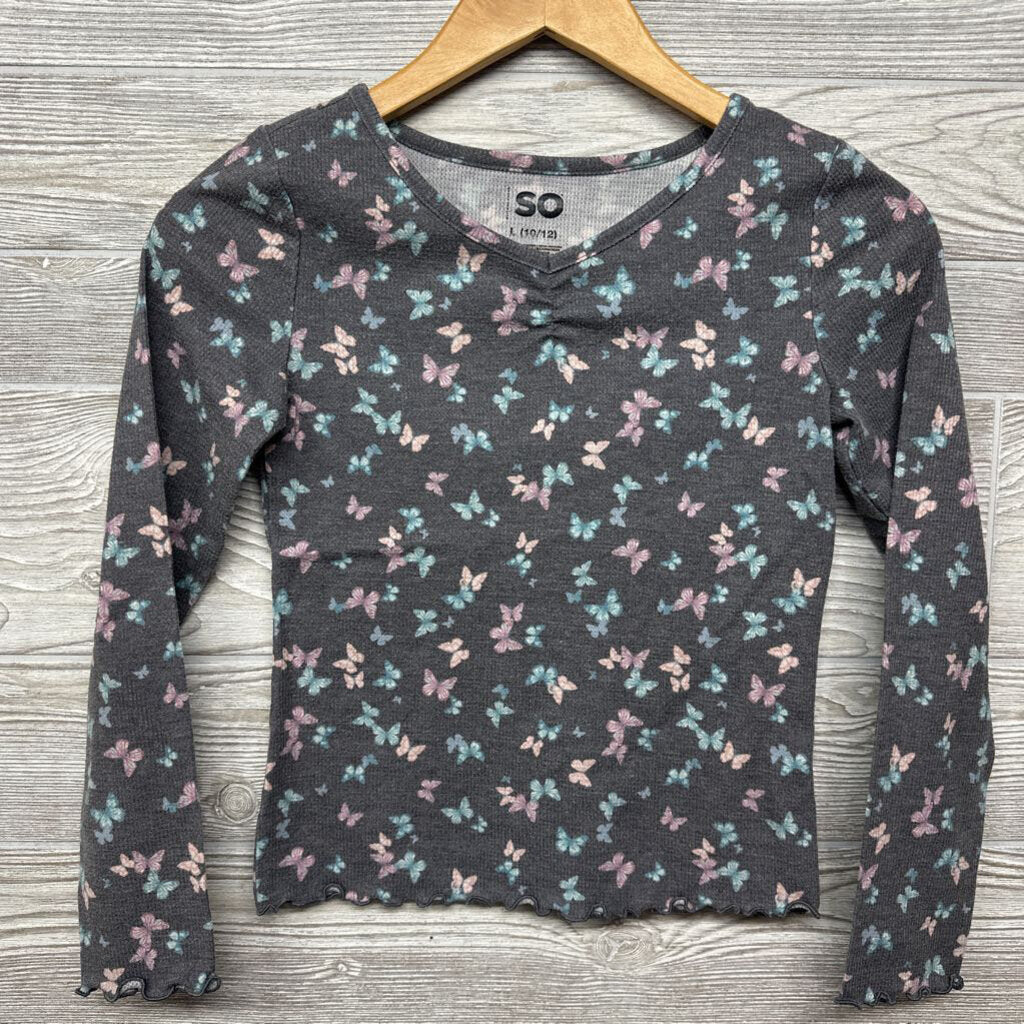 Thermal V Neck Shirt Lettuce Trim Butterflies