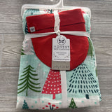NEW Muslin Swaddle Blanket & Beanie Set Christmas Trees
