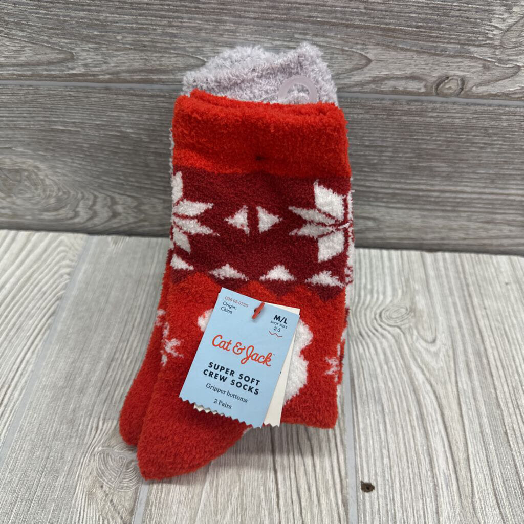 NEW 2 Pk Fuzzy Slipper Socks Bear & Snowflakes