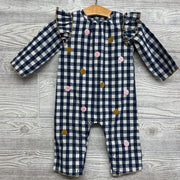 LS Coverall Gingham Embroidered Dots
