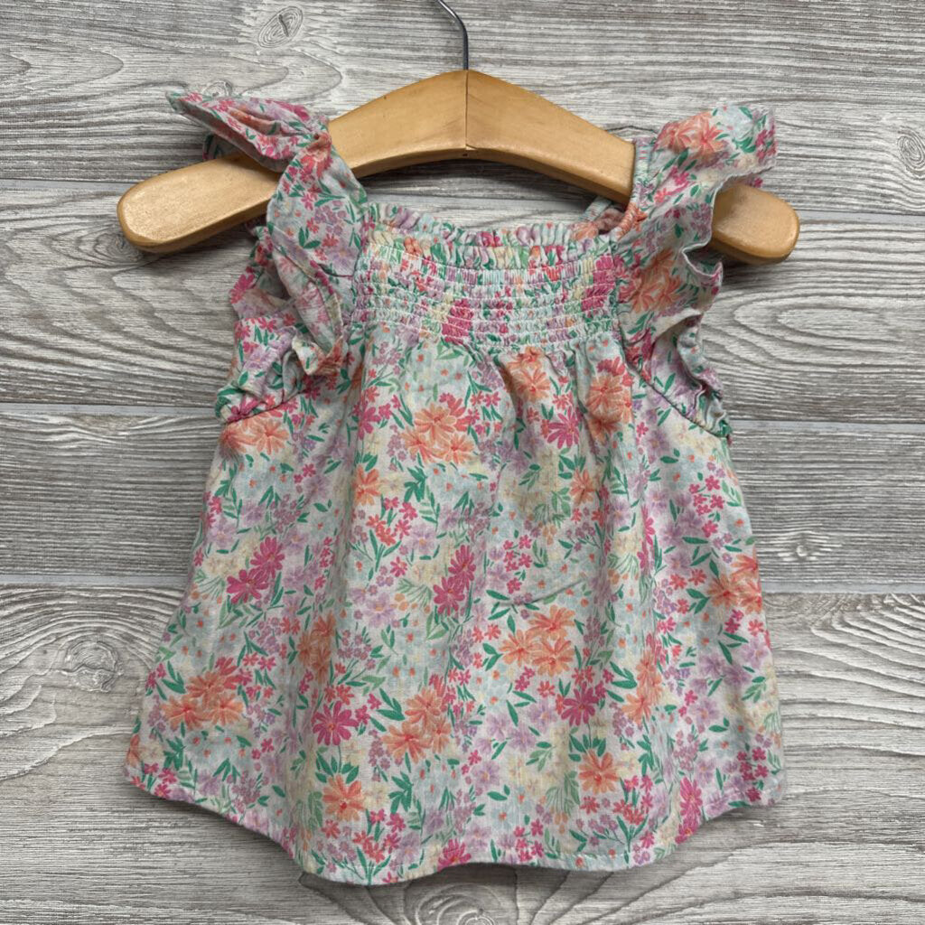 Flutter Sleeve Smocked Shirt Flowers