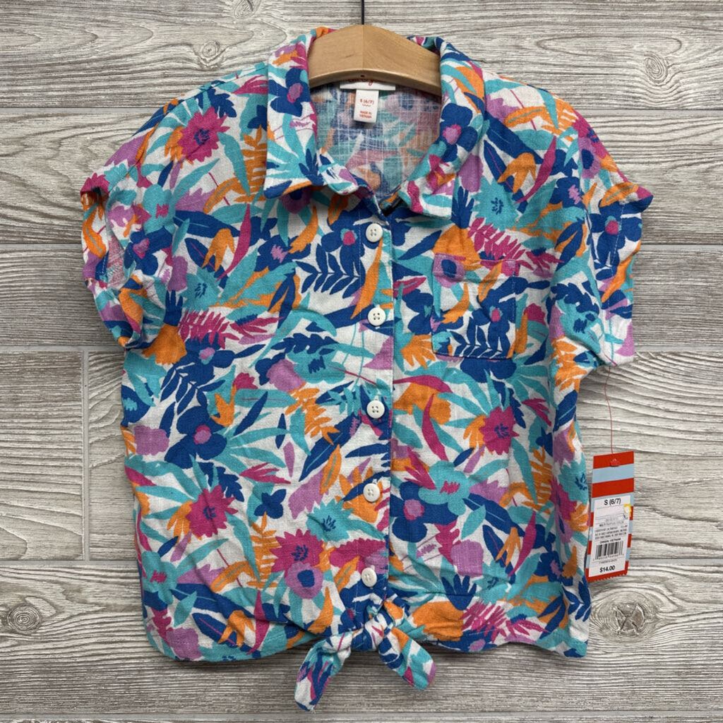 NEW Button Up Linen Front Tie Shirt Flowers