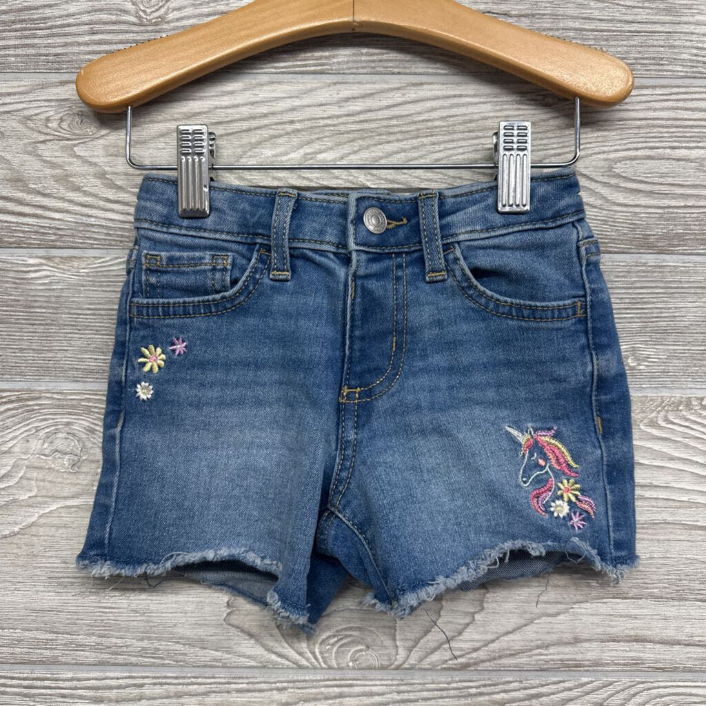 Denim Shorts Frayed Embroidered Unicorns
