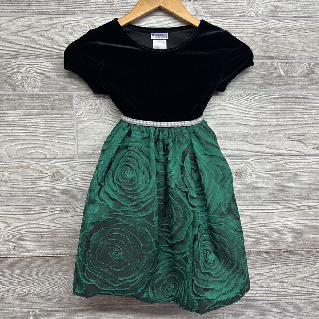 Velour Textured Flower Dress Pearl Belt