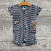 Ribbed Button Up Shorty Romper Stripes Mickey Pluto