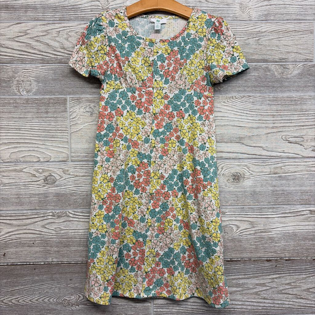 Faux Button Up Ribbed Dress Flowers
