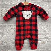 Fleece Coverall W/ Hood Plaid Sherpa Bear