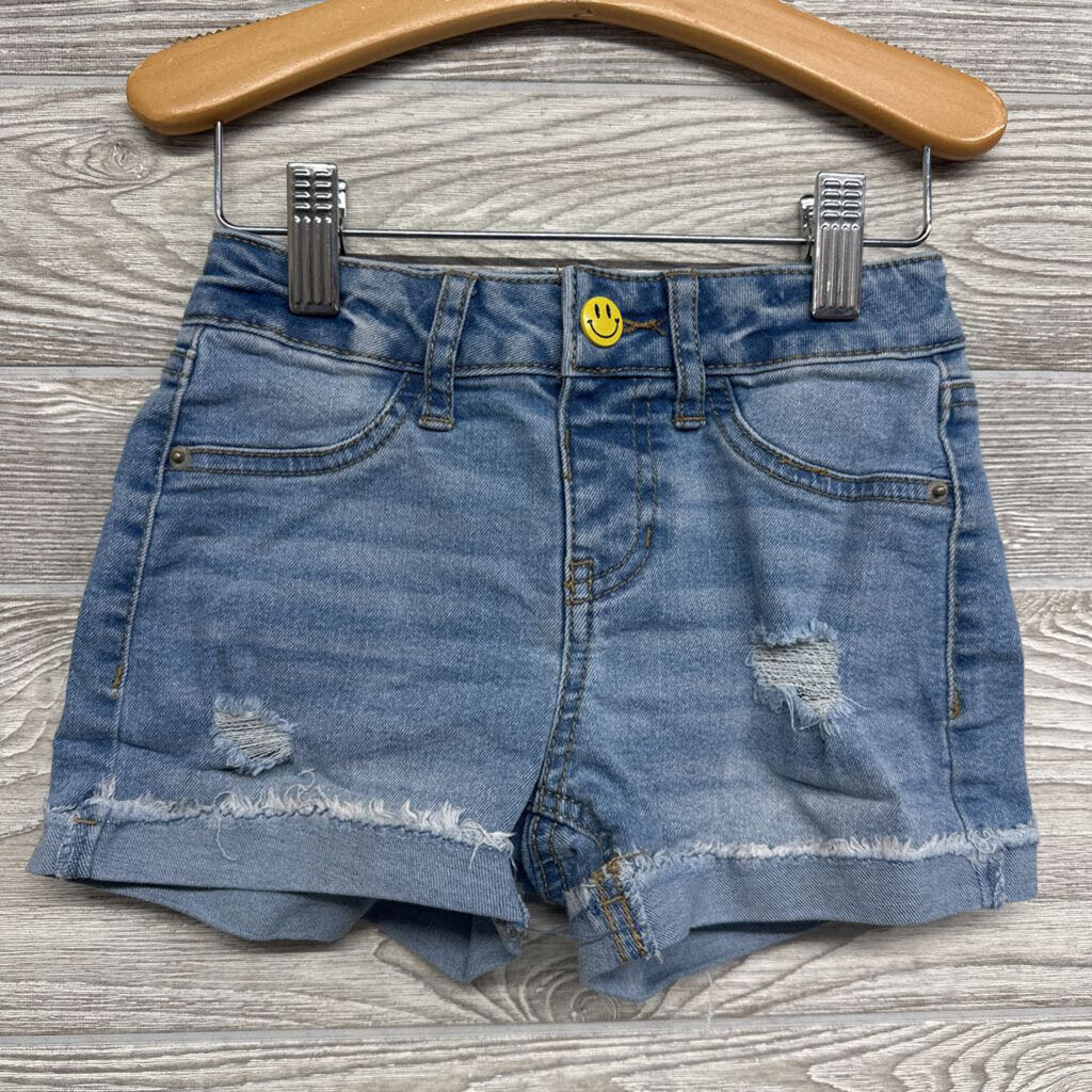 Denim Shorts Ripped & Embroidered Flower