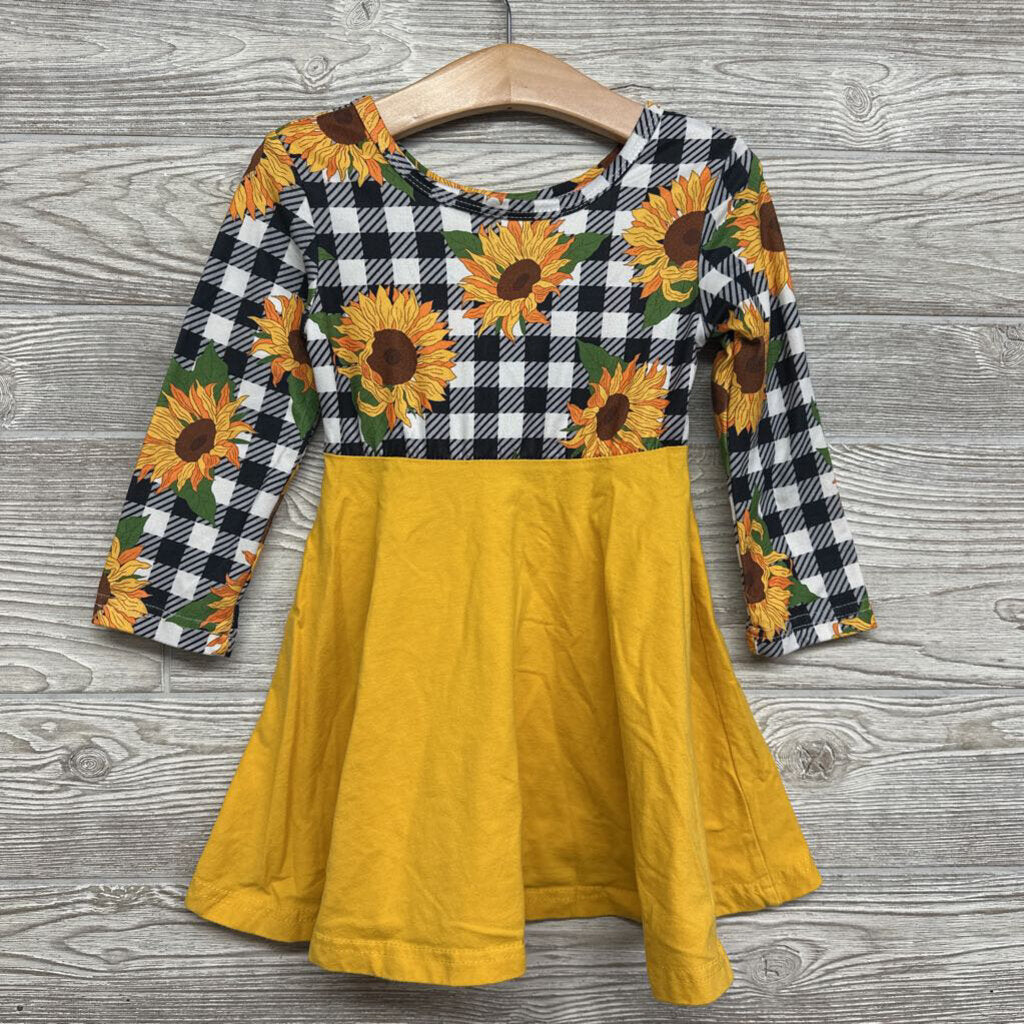 LS Dress Gingham & Sunflowers