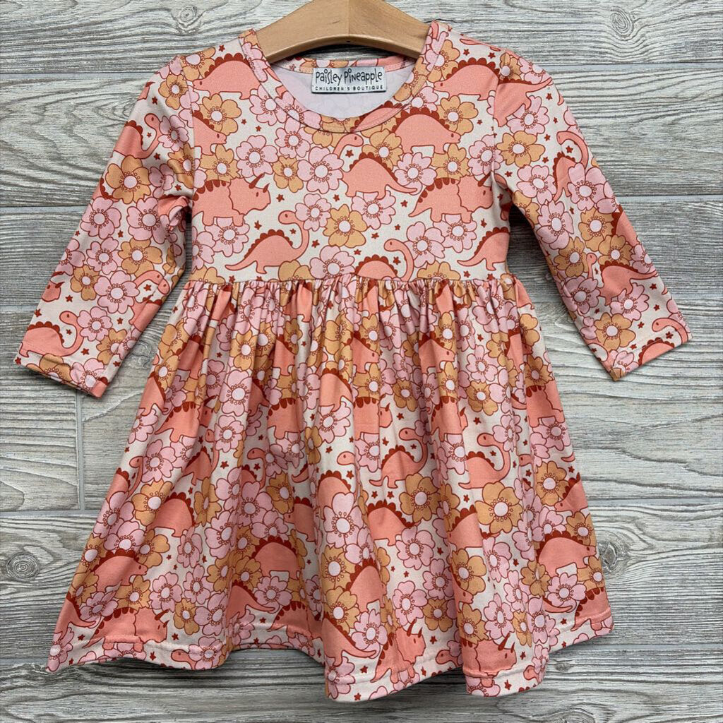 LS Dress Dinosaurs Flowers