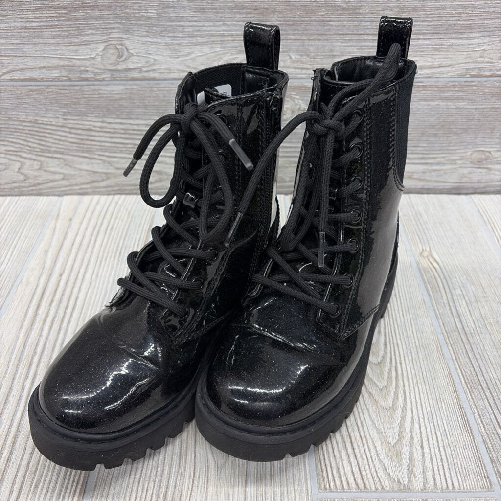 Lace Up Paten Combat Boots Glitter