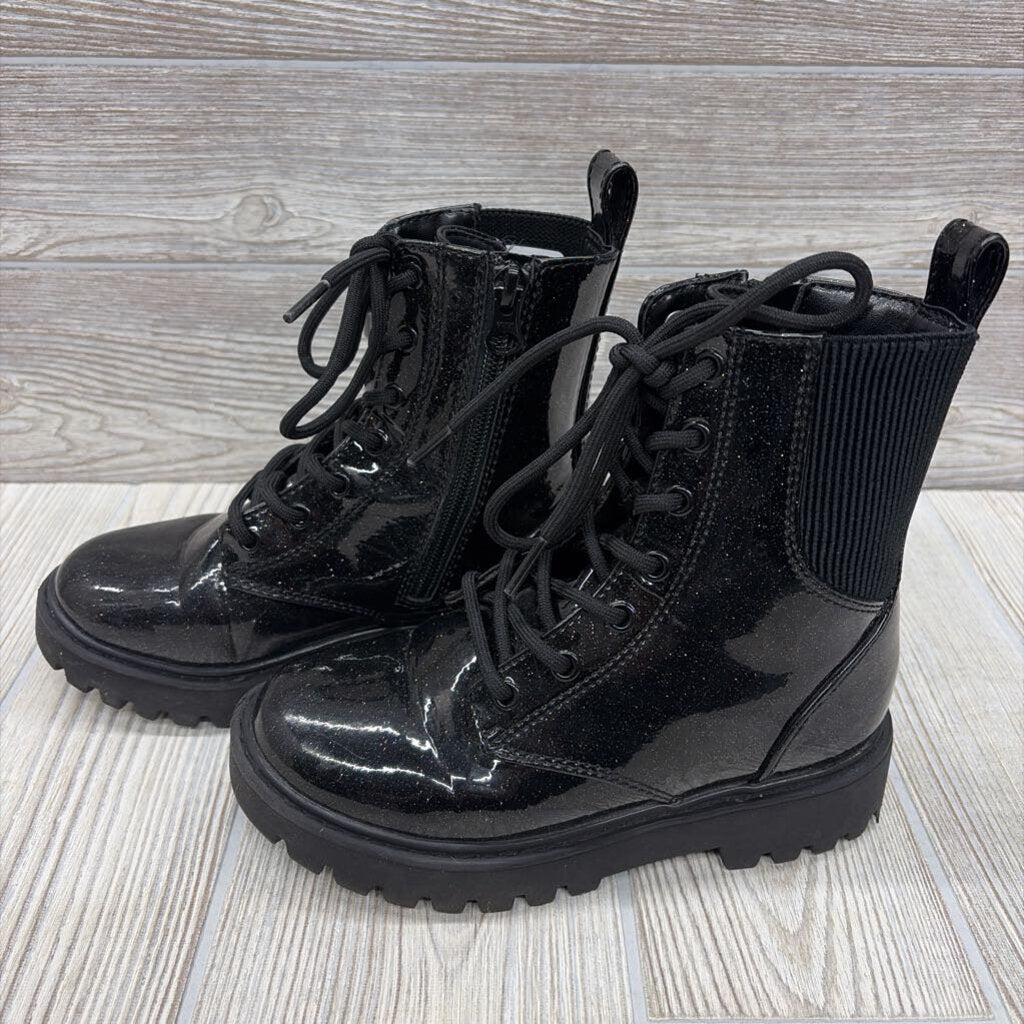 Lace Up Paten Combat Boots Glitter