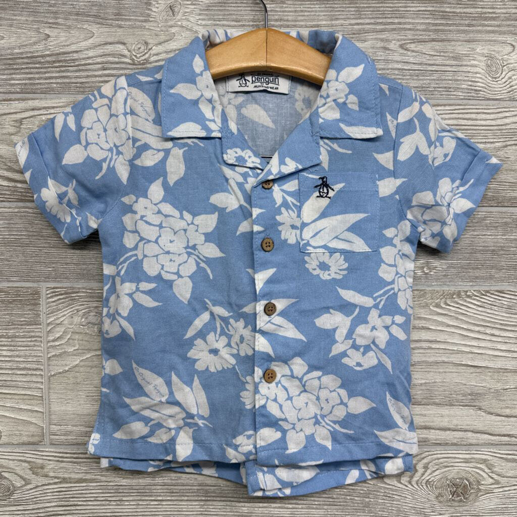 Button Up Shirt & Shorts Flowers Leaves