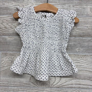Smocked Peplum Shirt Ruffle Shoulder Dots