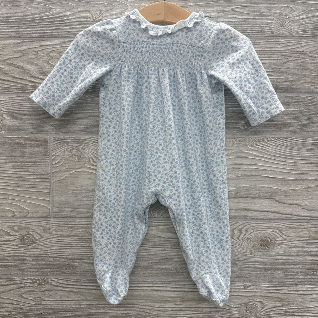 LS Smocked Footed Coverall W/ Headwrap Flowers