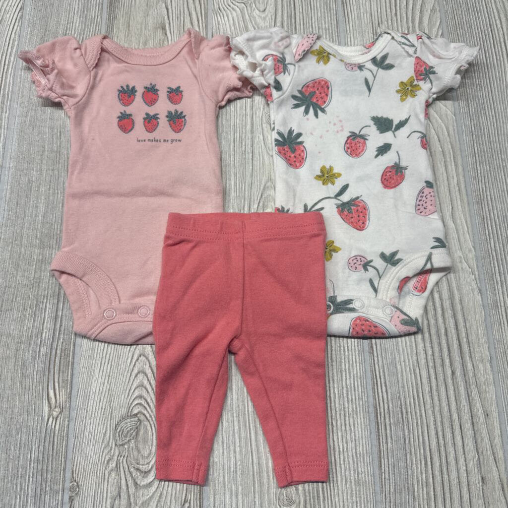 2 Bodysuits & Pants Love Makes Me Grow Strawberries Preemie