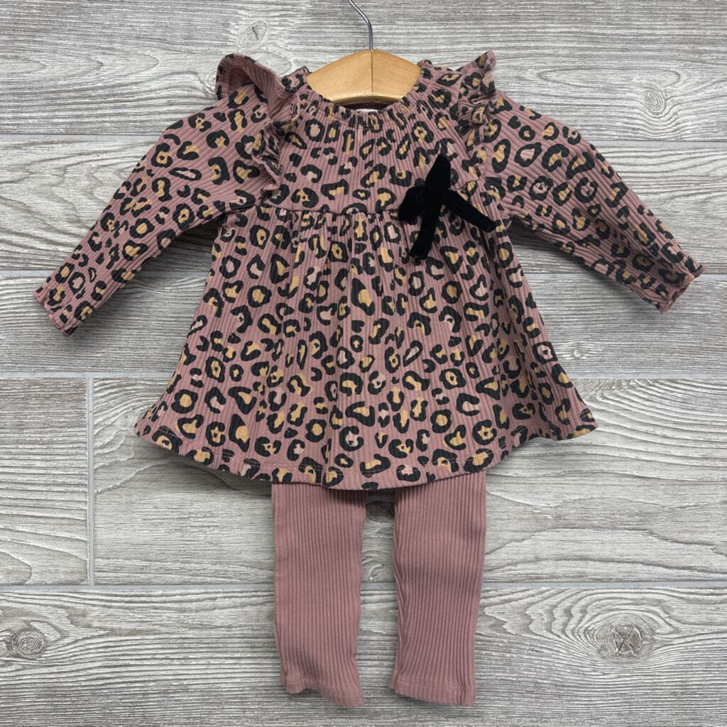 LS Ribbed Dress & Leggings Animal Print 3-6m