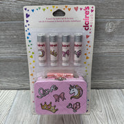 NEW 4 Pk Lip Balm & Tin Box