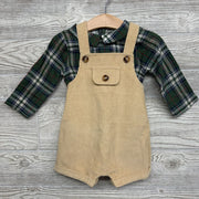 NEW Cord Shortalls & LS Plaid Collared Shirt 9-12m
