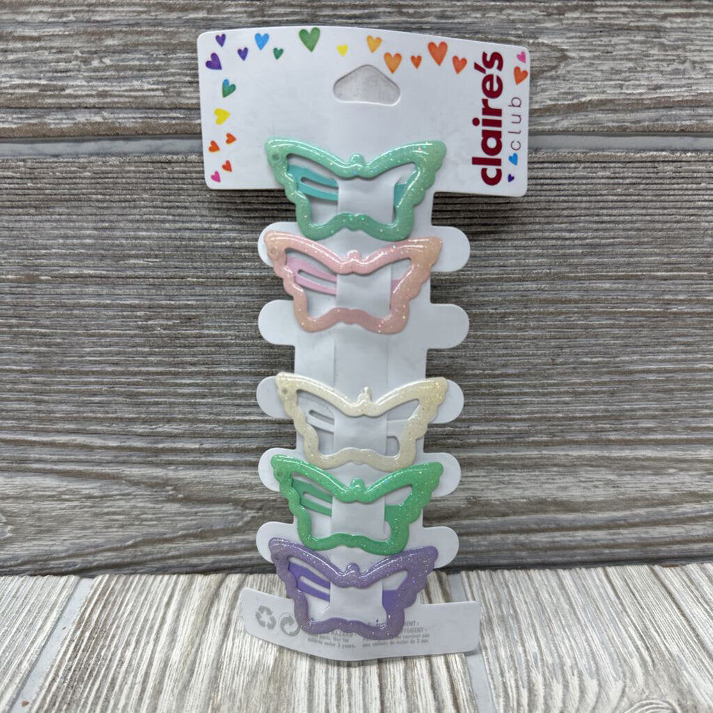 NEW 5 Pk Hair Clip Glitter Butterflies
