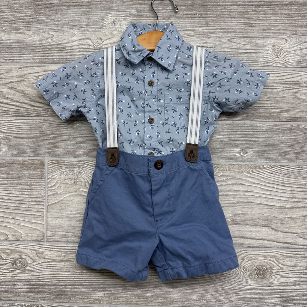 Button Up Shirt Flowers & Suspender Shorts