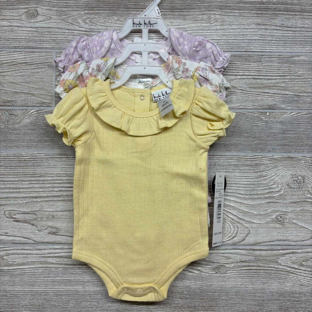 NEW 3 Pk Bodysuits Pointelle Flowers 6-9m
