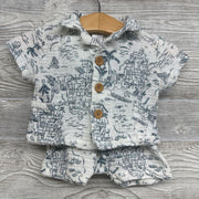 Gauze Button Up Shirt & Shorts Palm Trees 0-3m