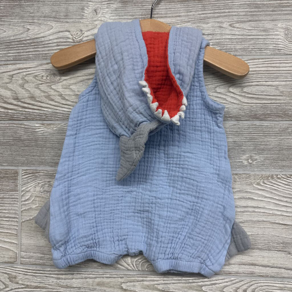 Gauze Tank Shorty Romper W/ Shark Hood 3-6m
