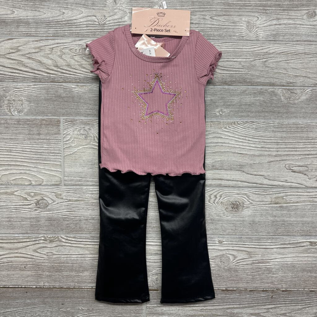 NEW Ribbed Shirt & Faux Leather Pants Rhinestone Star 3t