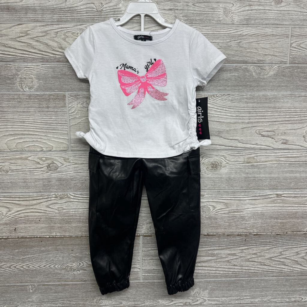 NEW Shirt & Faux Leather Pants Mama's Girl Glitter Bow 3t