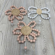 3 Beaded Wall Hooks Flowers & Butterfly