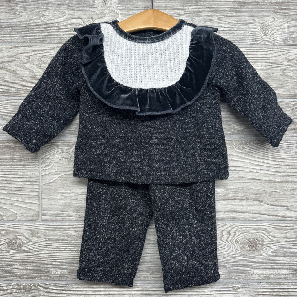 LS Textured Blouse & Pants Velvet Ruffle 12m *
