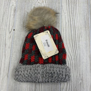 NEW Knit Winter Hat W/ Pom Plaid 6-24m