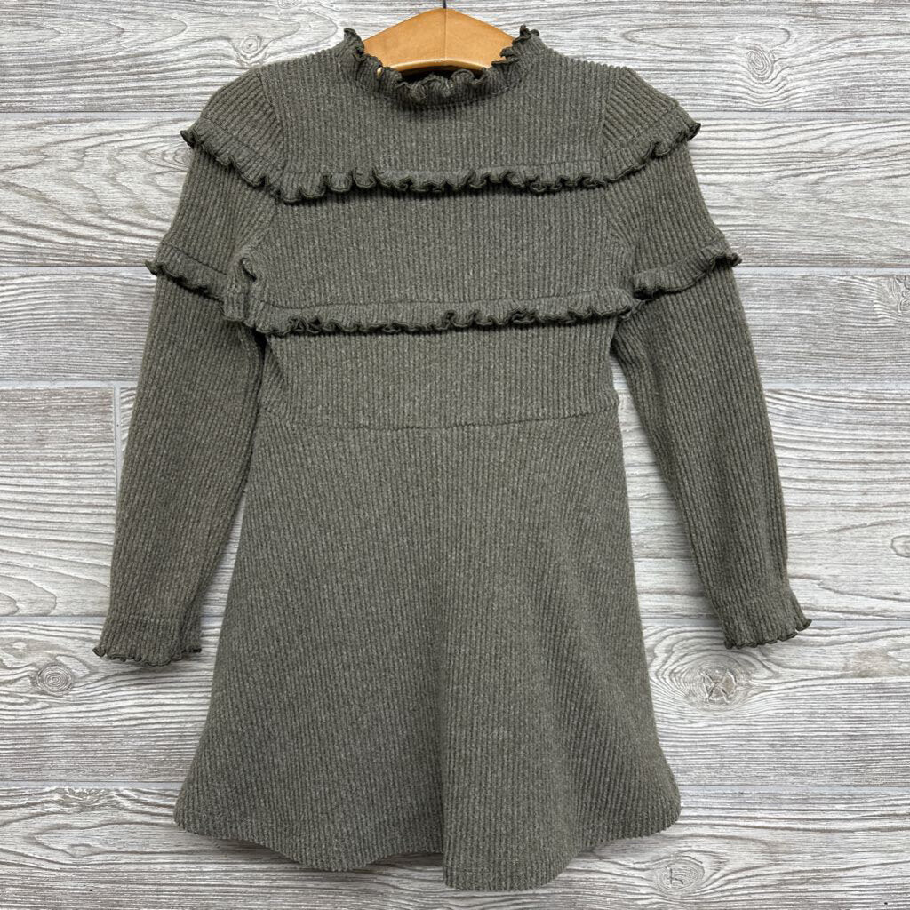 Tiered Ribbed LS Dress Lettuce Trim 3