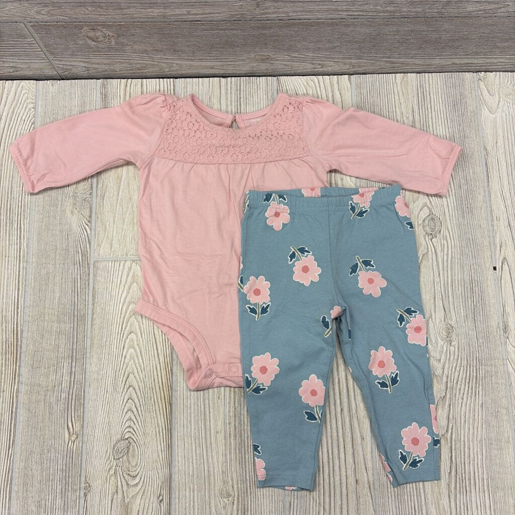 LS Bodysuit & Pants Lace Flowers 9m