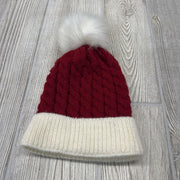 Knit Winter Hat W/ Faux Fur Pom