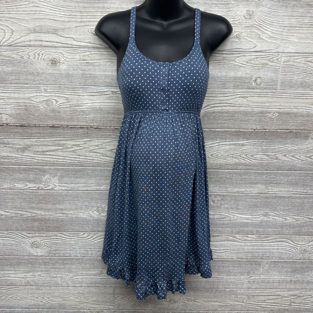 Nursing PJ Gown Ruffle Trim Dots L/XL