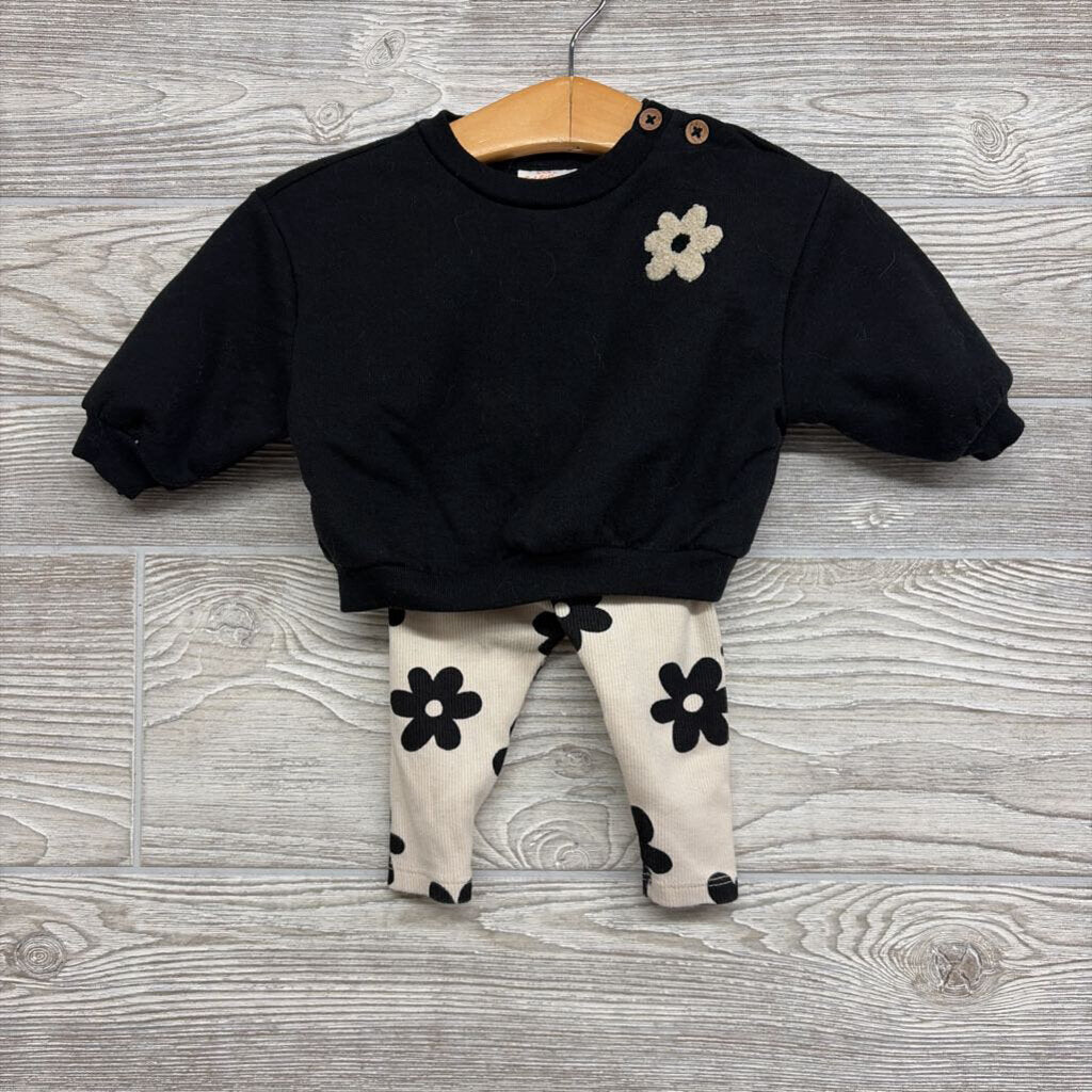 Crewneck & Ribbed Leggings Flowers 0-3m