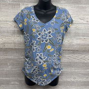 Ruched V Neck Shirt Flowers