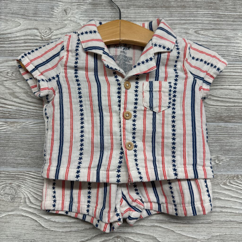 Linen SS Button Up Shirt & Shorts Stars & Stripes